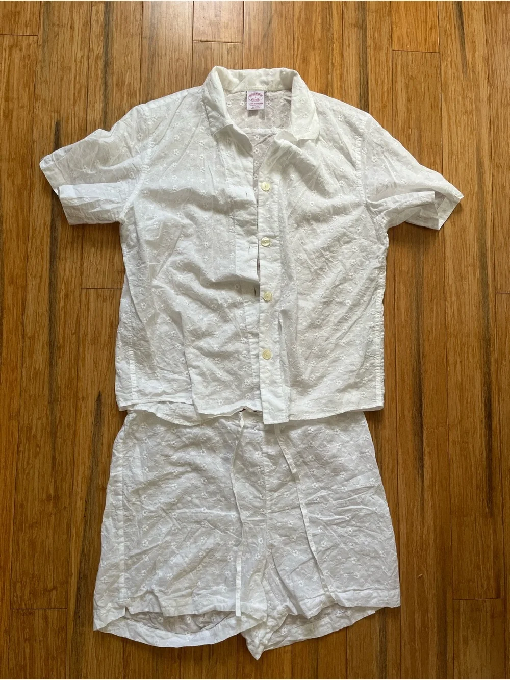 Brooks Brothers White Eyelet Button-Up Top and Shorts pajama set